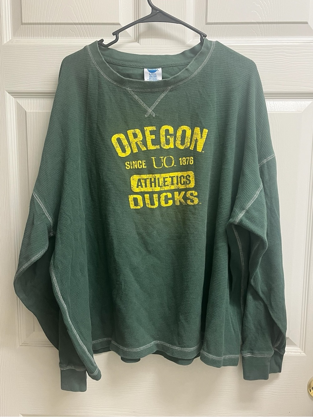 NCAA Oregon Ducks Athletics Green Waffle Knit Long Sleeve Sweatshirt SZ 3XL